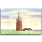 Preview: Leinwand 40 x 30 cm Keilrahmen Canvas-Leinen Aquarell Maritim Kunst Druck Kunstdruck Nordsee Insel Helgoland   Leuchtturm Strand Düne